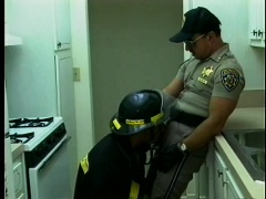 Cop and fireman give each other head in the break room and fuck some butt