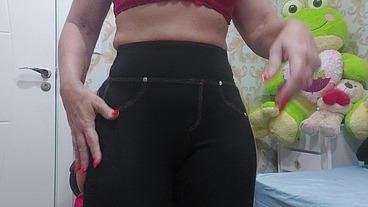Sensual dance in ripped pants with exposed butt and giving a hot guided handjob