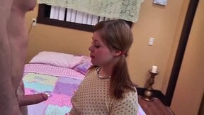 Innocent college girl Gagging On Daddy's Large Boner