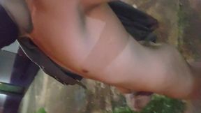 Femboy ambles outdoors bare