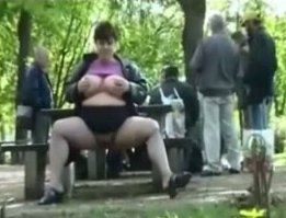 BBW wife of mine loves flashing her phat belly and huge tits in park