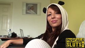 Submissive UK brunette Crystal hard fucked by daddy Pascal