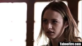 Foster stepbrother and stepsister having threesome sex with stepfather