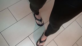 Sissy with insane feet in sexy flip-flops strokes off and explodes