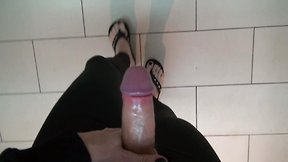 Sissy with insane feet in sexy flip-flops strokes off and explodes