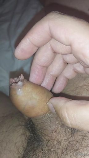 My soft little cuckold cock cums three drops