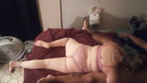 All natural brunette jacks off guy and sucks his cock and begs for him to
