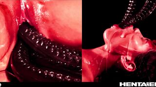 Demon Girl Bondage Cumflation - Canela Skin as The Devil gets Creampied & Tentacle Quad Penetration
