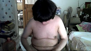 Naked chubby otaku masturbates until cum