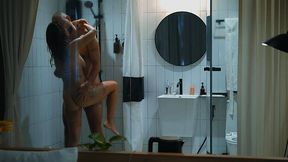 Real homemade couple enjoys steamy shower sex with sloppy blowjobs and big tits.