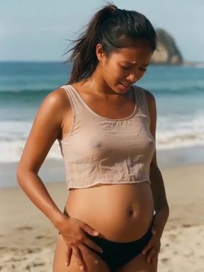 Pregnant woman on beach