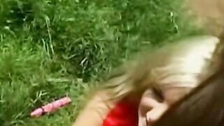 Lesbians having fun turned on games on a camping