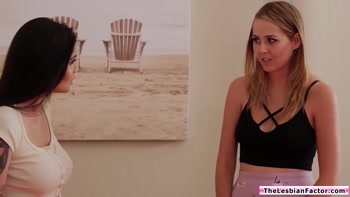 Wild Blonde Lesbians Satisfy Each Other's Big Tit Cravings