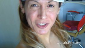 Nikki Montero trans pornstar wank and cum over a panties for a Fan in Europe