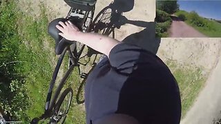 Riding and strolling bare in public nature in daylight pov