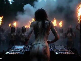 [AI-generated] BARE LESBO WITCHES FUCKFEST Forest Bonfire Bawdy Ash Overspread Bodies, Enormous Bouncing Boobs & Future Rave Sabbat