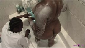 Patting her big chocolate booty dry after the bath gets his BBC ready for drilling