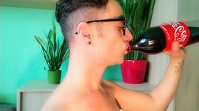 Twink Belly Bloated with Cola and Mentos Then Wank and Cumshot