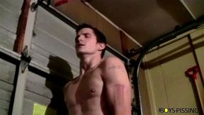 BoyPissing: Lex And Nolan Fires Off A Huge Piss Stream While Stroking Their Dick