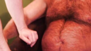 Hairy hunk Brad Kalvo barebacks naughty bear after rimjob