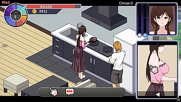 NTR aholic [Hentai game PornPlay] Ep.1 the landlord is teasing that horny wife while she is cooking