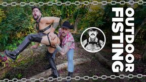 OUTDOOR FISTING - TATTOOED COWBOY - FISTING IN THE WOODS - ANAL HOOK