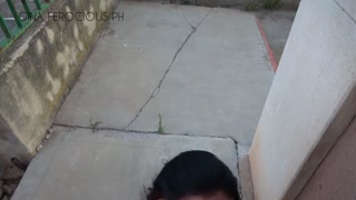 Horny old man fucks a teen hard on the street and gets caught penetrating her