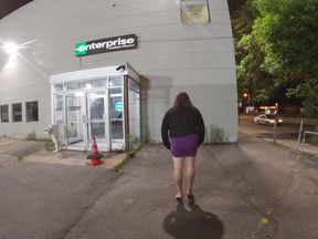 Mature Sissy Cd Prostitute is on an outdoor public adventure
