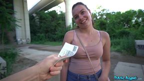 Czech brunette with stunning legs captivates in a daring public romp