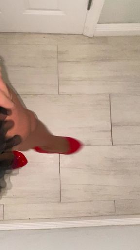 Walking on my 6 inch heels showing off my soft clit