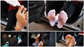 Oily feet sport socks driving and cranking