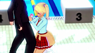 Manga porn female making hand-job in the swimming pool
