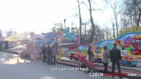 Beautiful young woman fucks in public