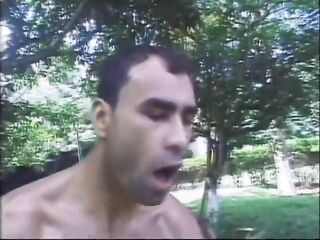 Trans woman anal permeated in the garden