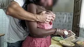 Ebony hot MILF housewife railed in the kitchen making a big mess