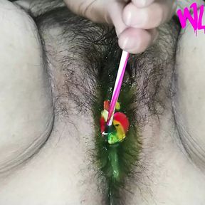 My boyfriend gave me a solid candy lollipop which makes me want to masturbate with it