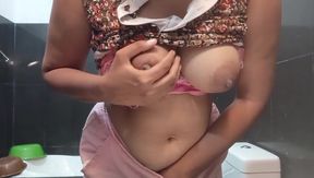 She Plays Her Excited Pussy Well Her Well Excited with in Musterbation in Bath room with bog boobs