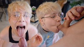 Adorable Sissy Twink Sucks Their Stepbrothers Huge Cock For Free Merch (massive Cumshot)