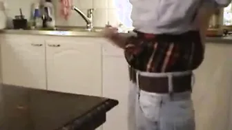 Twink in Sagging Pants Jerks Off and Cums on Table
