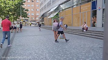 Sexy redhead Agatha going braless and pantiless on the street