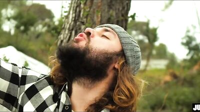Horny gay loggers are stroking their cocks in the woods