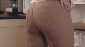 Busty Ellie Pees Her Tan Coloured Jeans