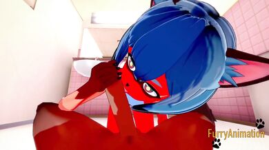 Furry hentai gets yiffed in toilet stall by BNA Michiru