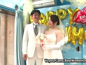 Steamy Japanese Bride Barely Dressed Behind Transparent Walls Captured Live