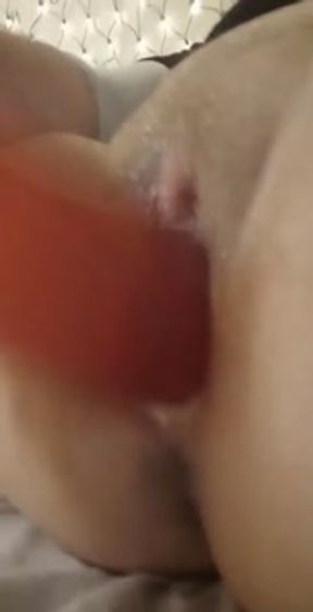 Dirty slut fucks herself w/ huge thick dildo