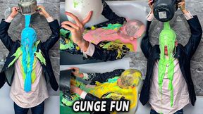 Gunge Slime WAM Wetlook Transformation Business Suit Drenched Thick Blue Yellow Pink Green Buckets – Reluctant to Ecstatic Full Rainbow Mess Fetish Stripping Rinse Clean