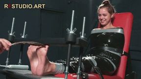 Leya in Black Film Mummification - Bare Feet Tickling in Toe-Pressing Device (HD 720p MP4)