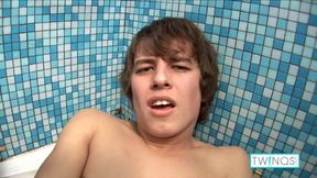Cute Ezra M Slow Touch And Shoots Hot Load On Flat Belly!