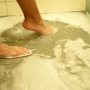 Soapy wet foot fetish