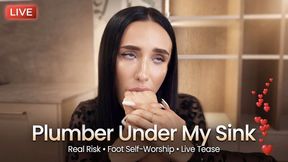 Live Foot Self Worship Tease Gone Too Far: Licking My Perfect Soles Right Above The Plumber